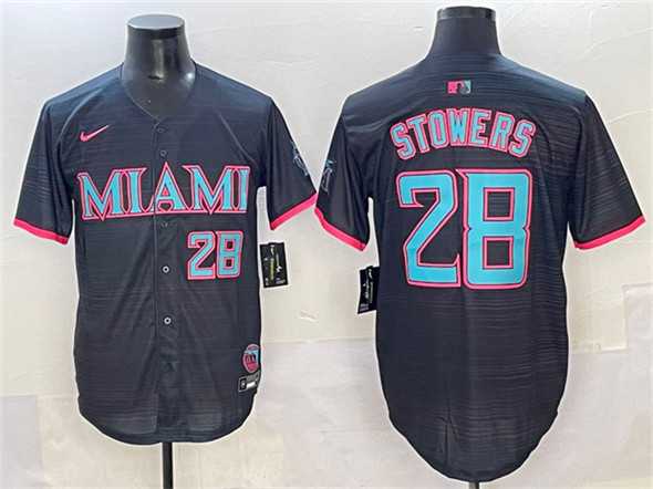 Men%27s Miami Marlins #28 Kyle Stowers Black 2025 City Connect Limited Stitched Jersey